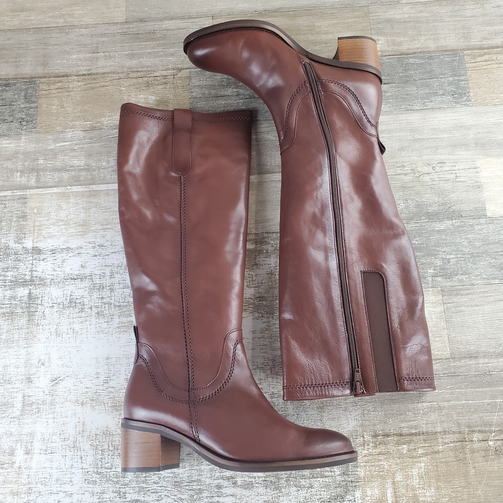 Gabor Nevada Womens Knee High Boots Sz 8.5 Brown Leather Side Zip Block Heel